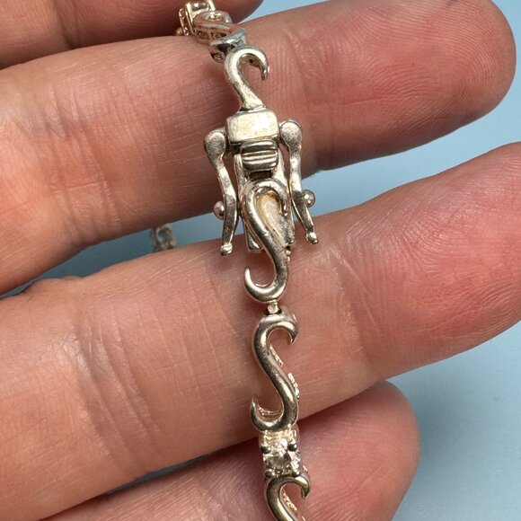 VTG Sterling Silver 925 Wave Scroll Design Link Bracelet Size 7.75'' Length - Picture 5 of 9